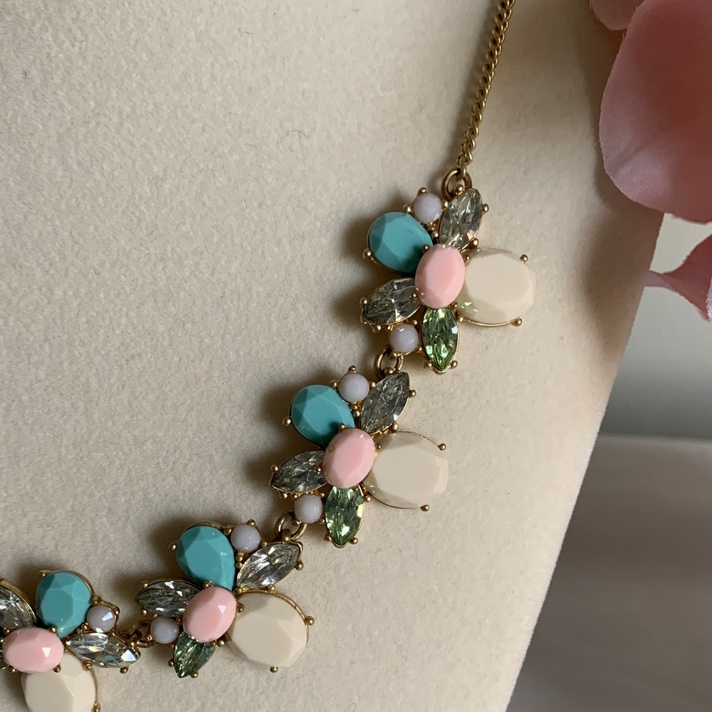 LOFT Gold Necklace with Pink and Blue Floral Accents - Picture 3 of 9